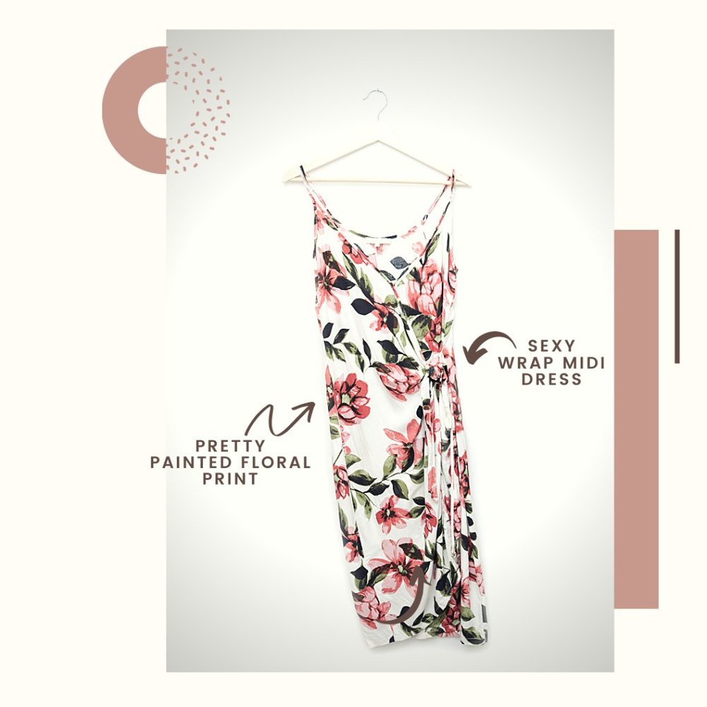 Olivaceous Medium/Large Floral Wrap Midi Dress